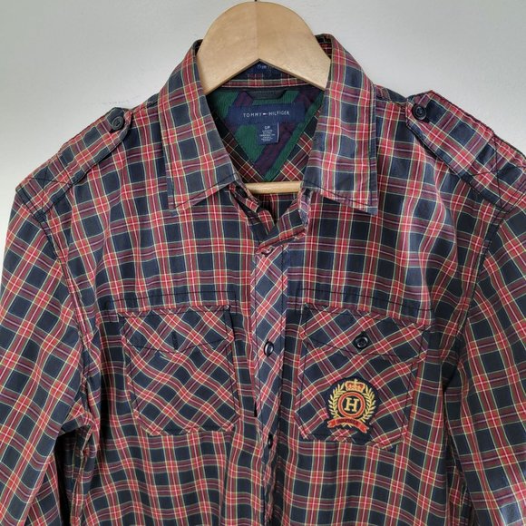 Tommy Hilfiger Men’s Red Plaid Trim Fit Casual Shirt Hilfiger logo size S - Picture 4 of 9